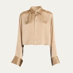 FRAME Cropped Silk Wide-Sleeve Shirt M NWT